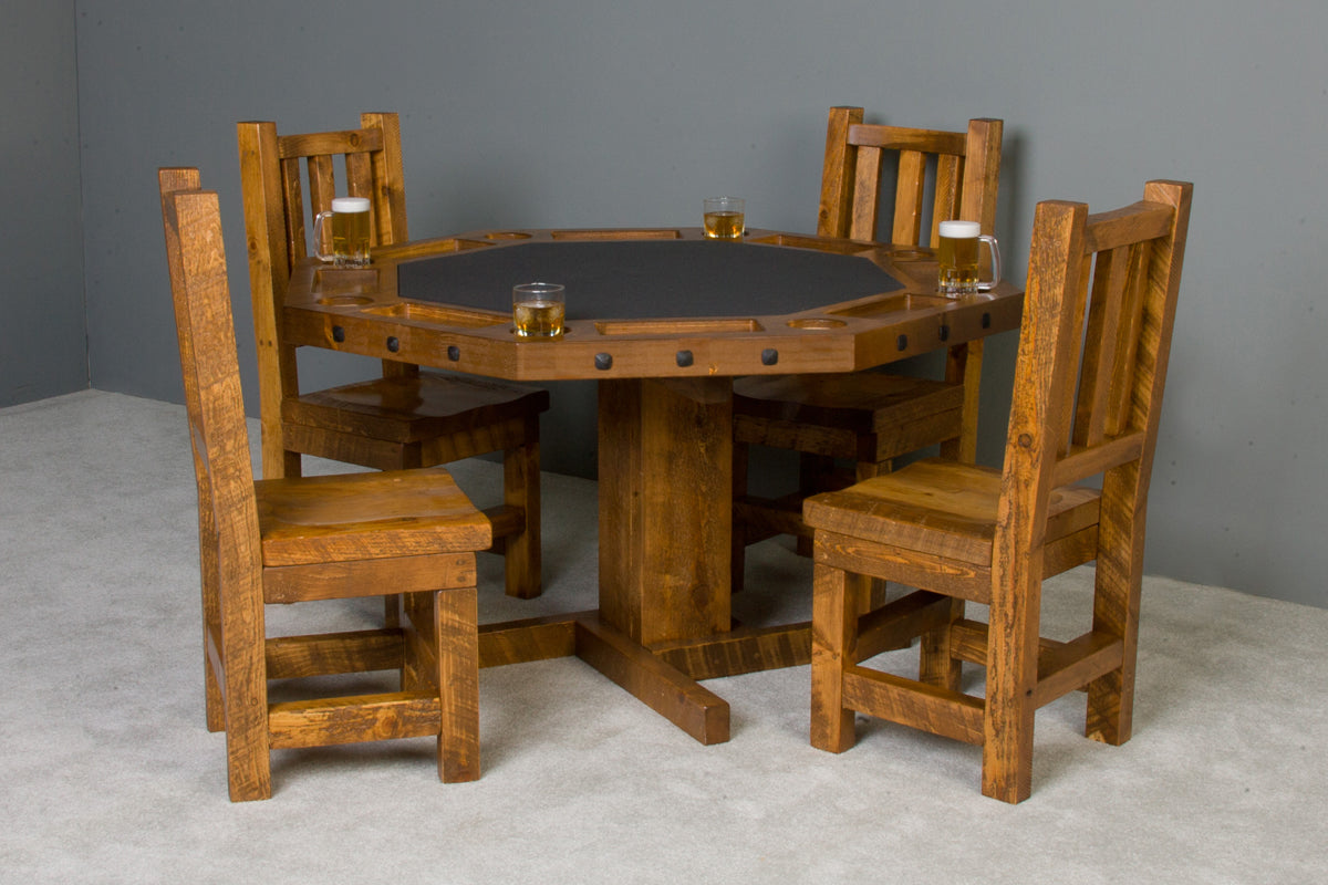 Viking Log Barnwood Poker Table with Reversible Top in Honey Pine