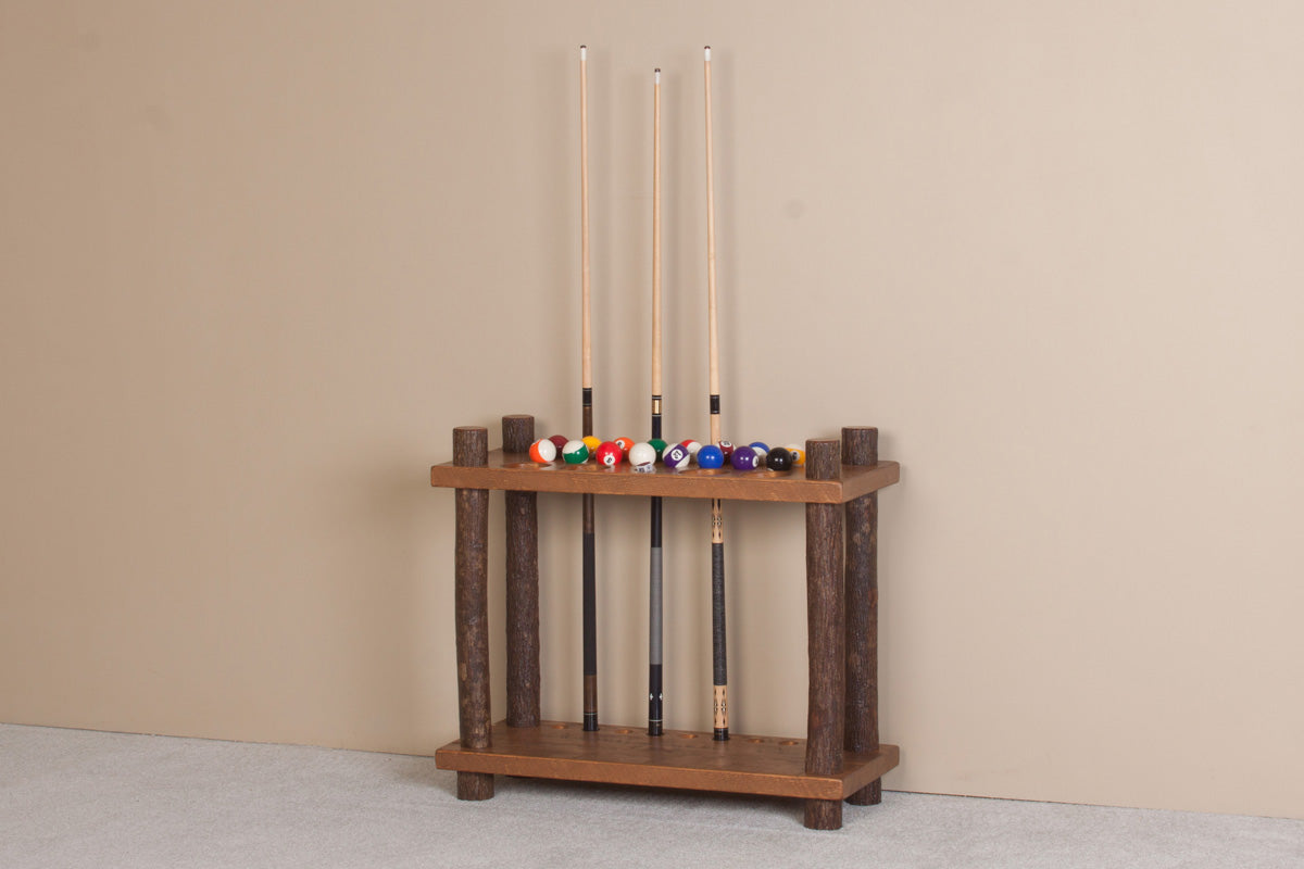 Viking Log Sawtooth Hickory Floor Cue Rack — Honey Pine Finish